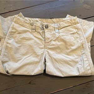 AWESOME PATAGONIA CROP HIKING PANTS 5 POCKETS ADJ CINCH BUTTON WAIST KHAKI Sz8